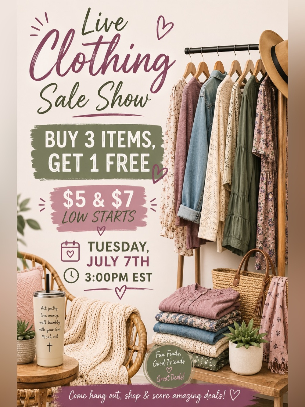 Live Clothing Only Sale Tues, July 7th, 3:00pm EST